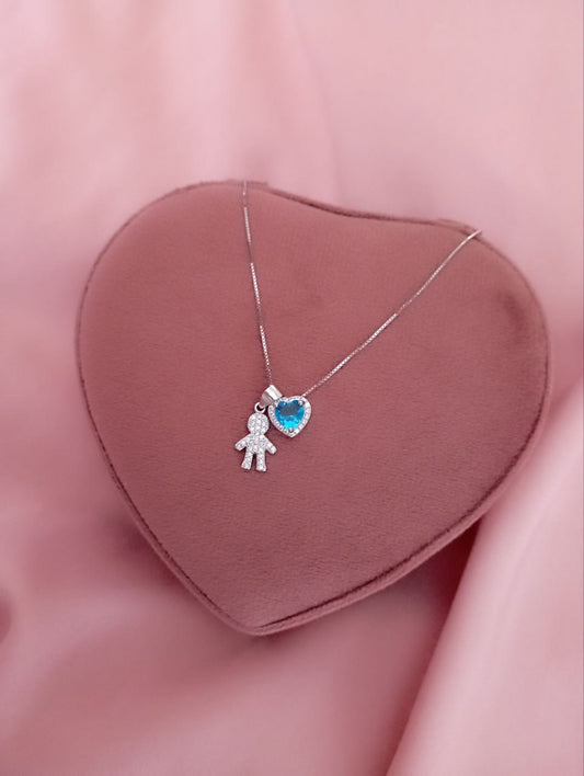 Collana con bimbo pendente  e cuore azzurro  - argento 925