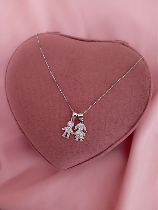 Collana con bimba e bimbo pendenti   - argento 925