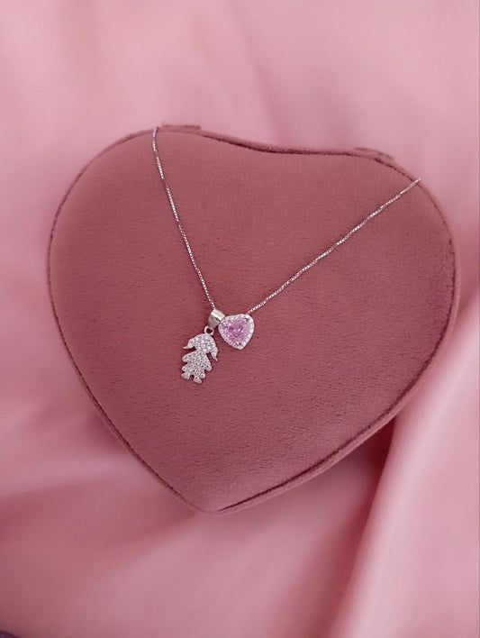 Collana con bimba pendente  e cuore rosa  - argento 925