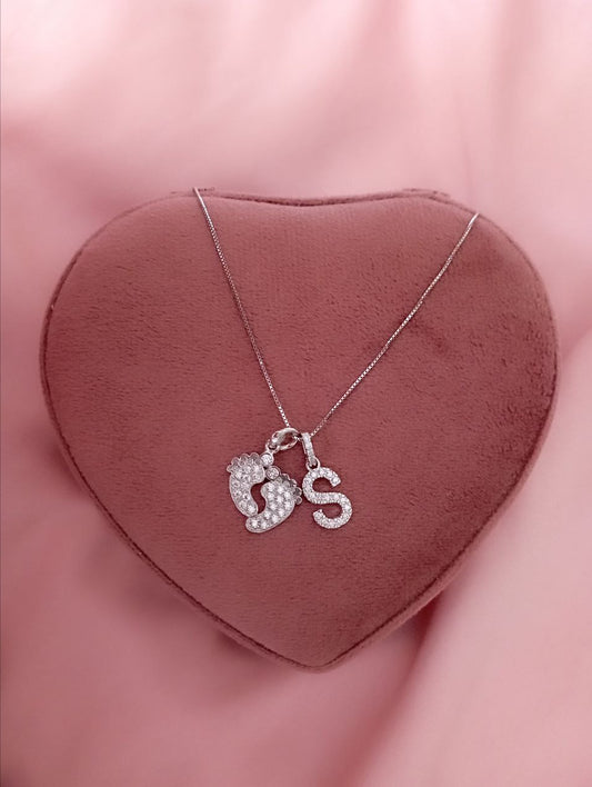 Collana con piedini e cuore bianco pendente  - argento 925