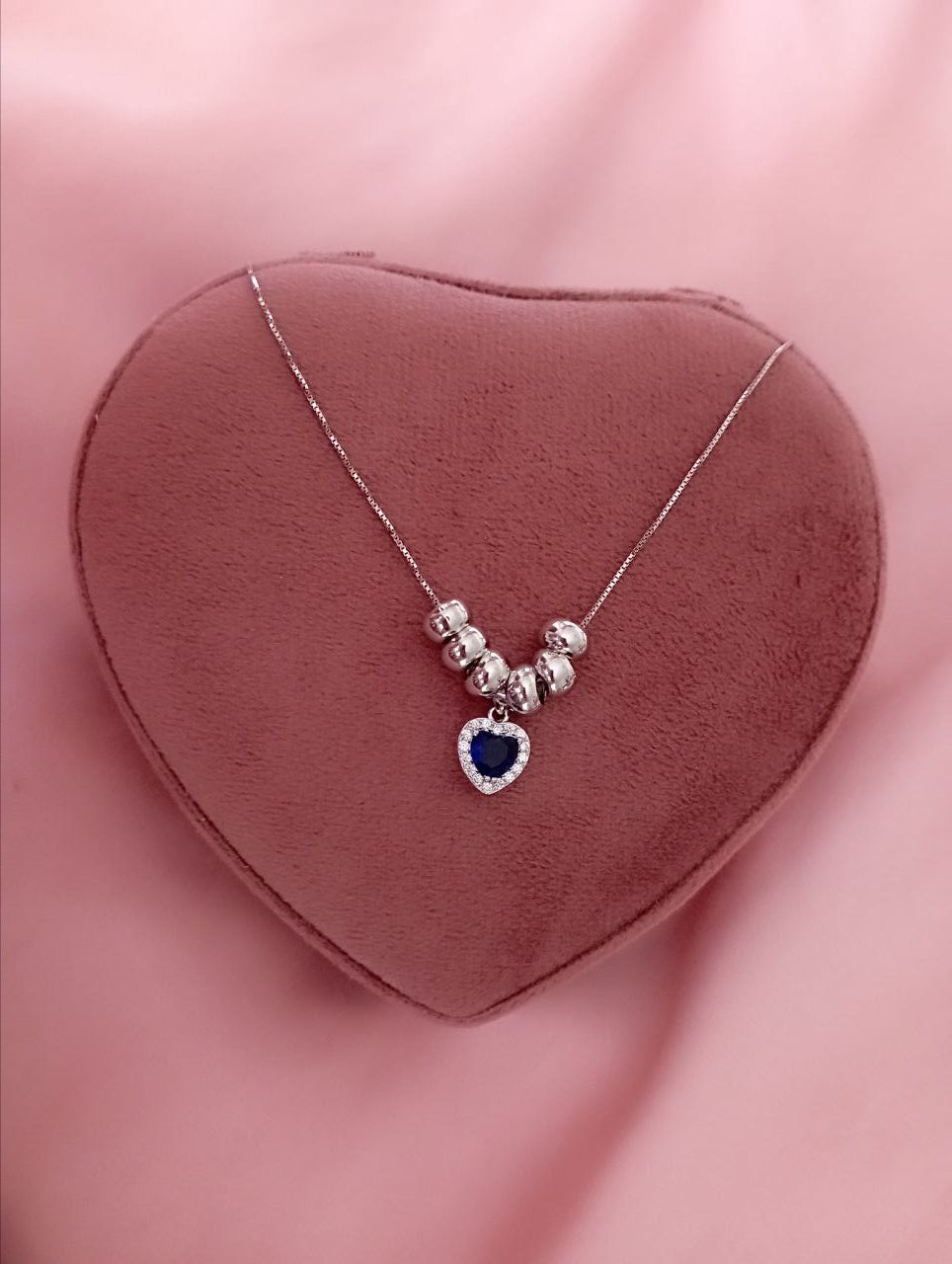 Collana con cuore blu e ciambelline     - argento 925