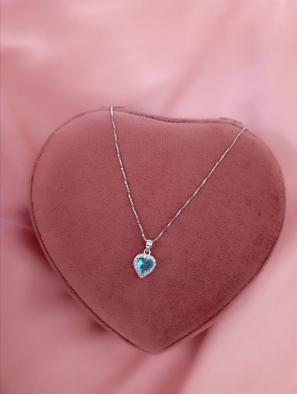 Collana con cuore  azzurro pendente    - argento 925