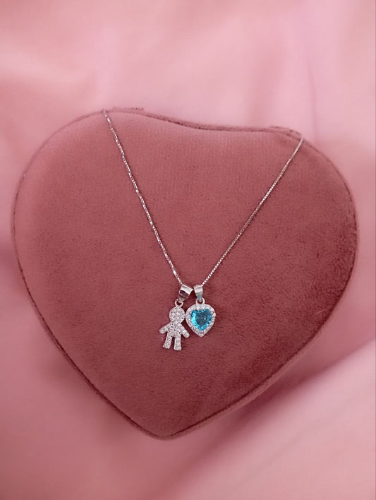 Collana con bimbo e cuore azzurro     - argento 925