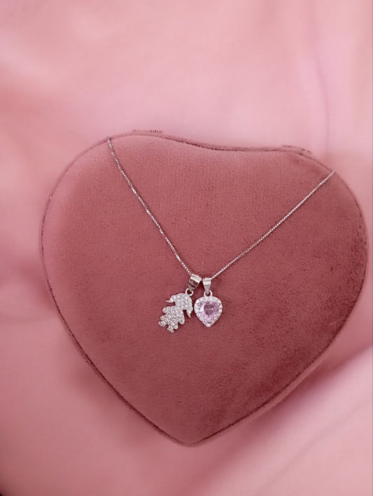 Collana con bimba e cuore rosa pendente      - argento 925