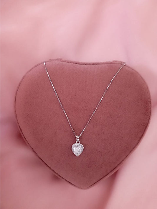 Collana con cuore bianco pendente     - argento 925