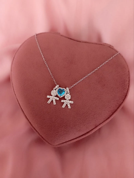 Collana rollo' con bimbo pendente cuore azzurro passante e bimbo pendente     - argento 925