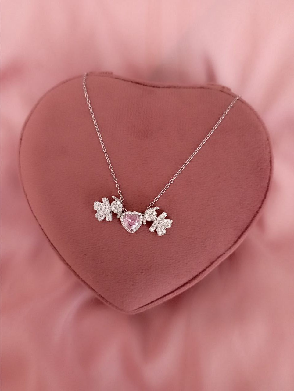 Collana rollo' con bimba passante e cuore rosa passante bimba passante  - argento 925