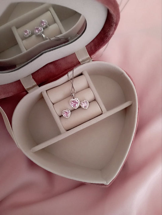 Set cuore rosa  e orecchini       - argento 925