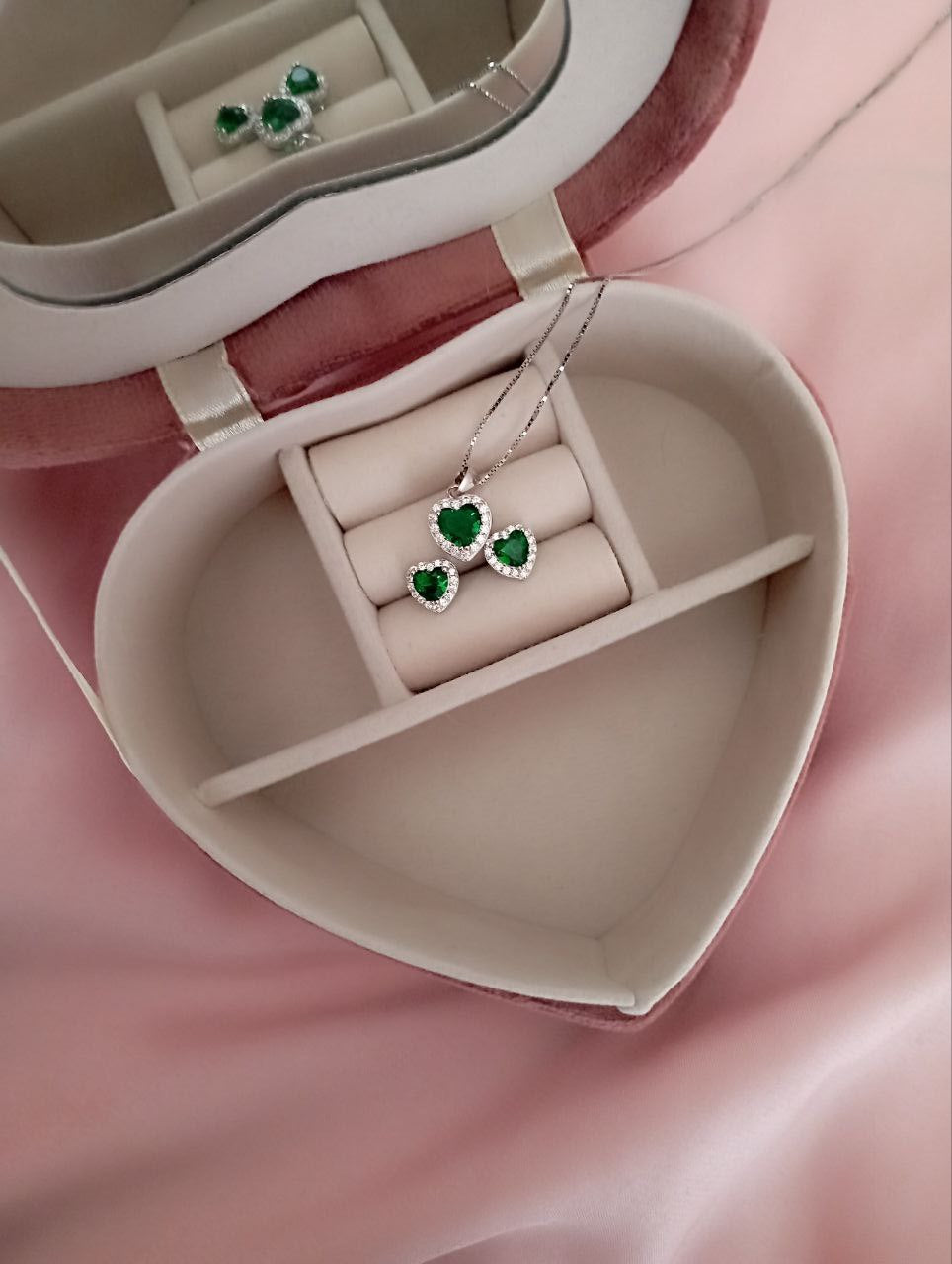 Set cuore verde e orecchini       - argento 925