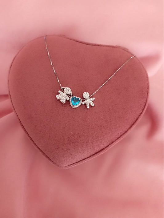 Collana bimba cuore azzurro bimbo passanti    - argento 925