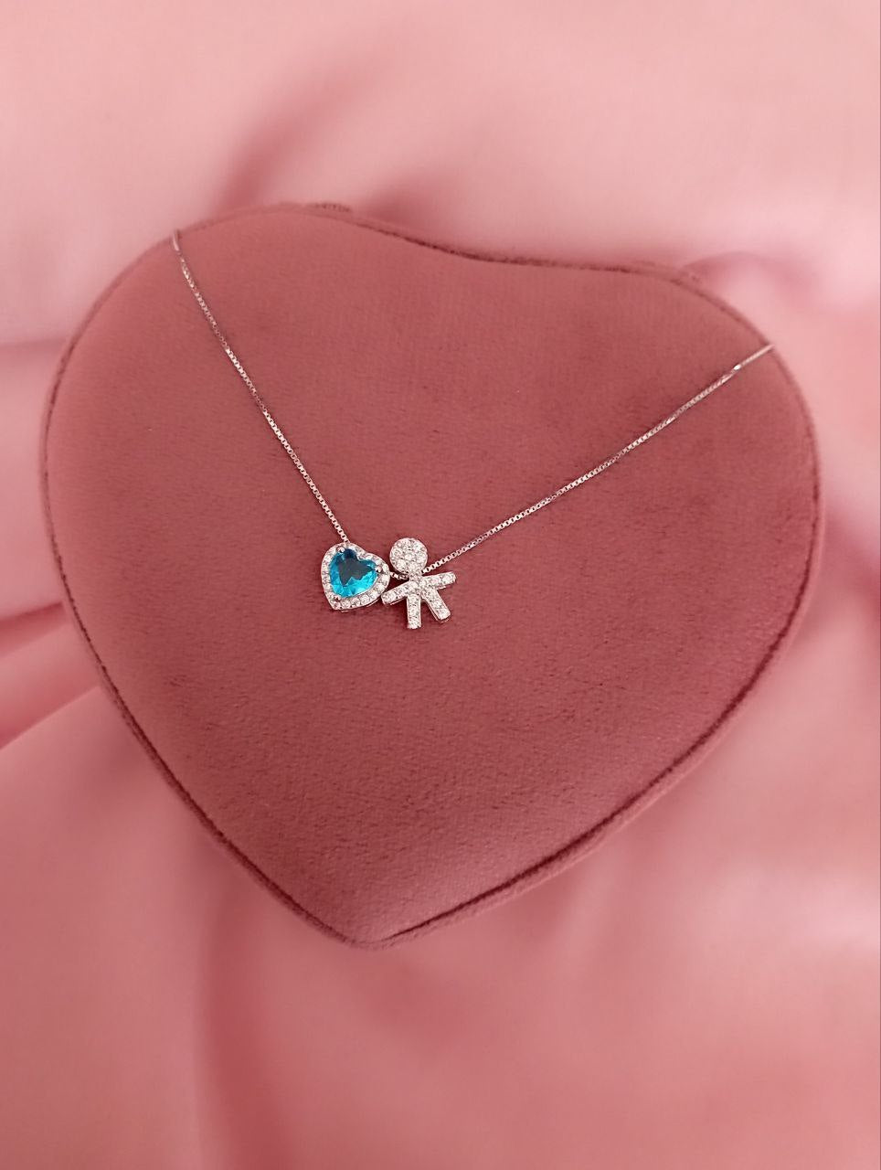 Collana bimbo cuore azzurro passanti     - argento 925