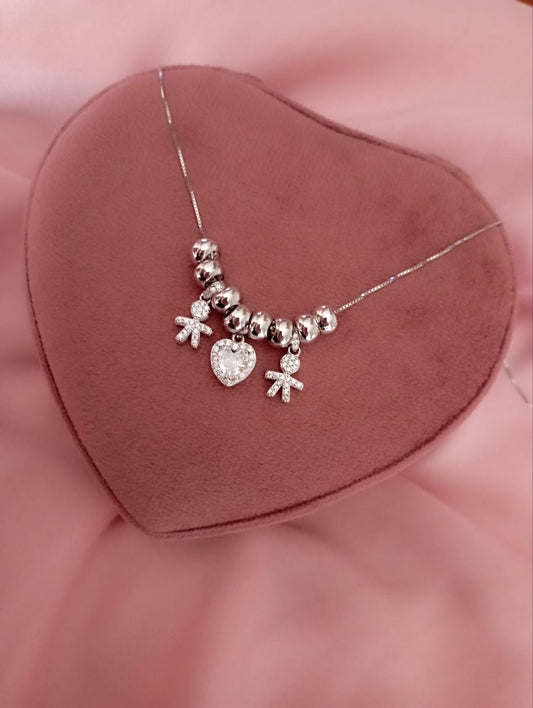 Collana bimbo cuore bianco bimbo pendenti con ciambelline     - argento 925