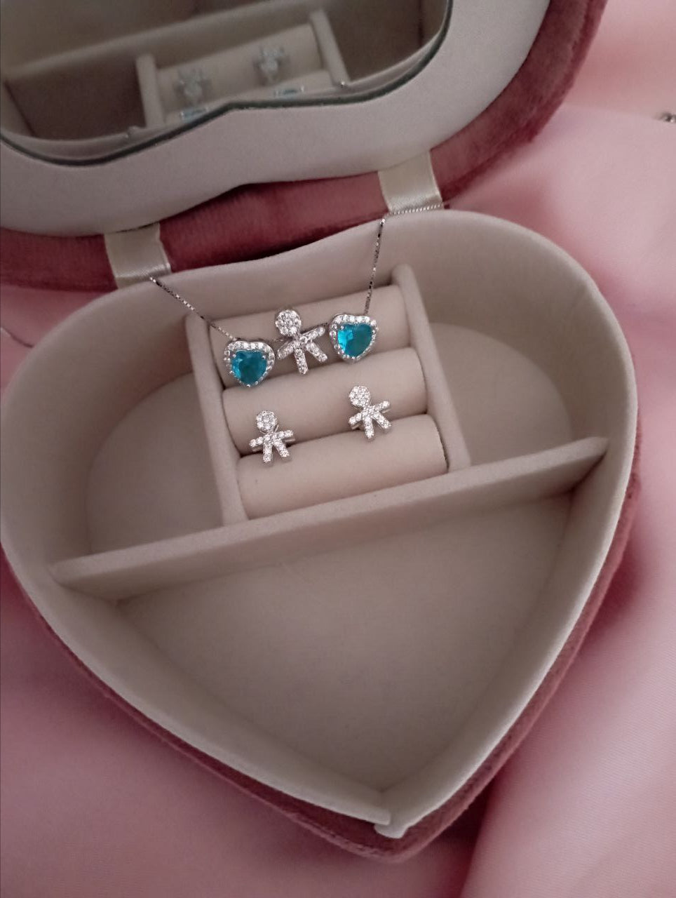 Set bimbo passante  e due  cuori azzurro passante + orecchini bimbo     - argento 925