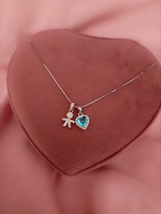 Collana bimbo e cuore azzurro   pendente    - argento 925