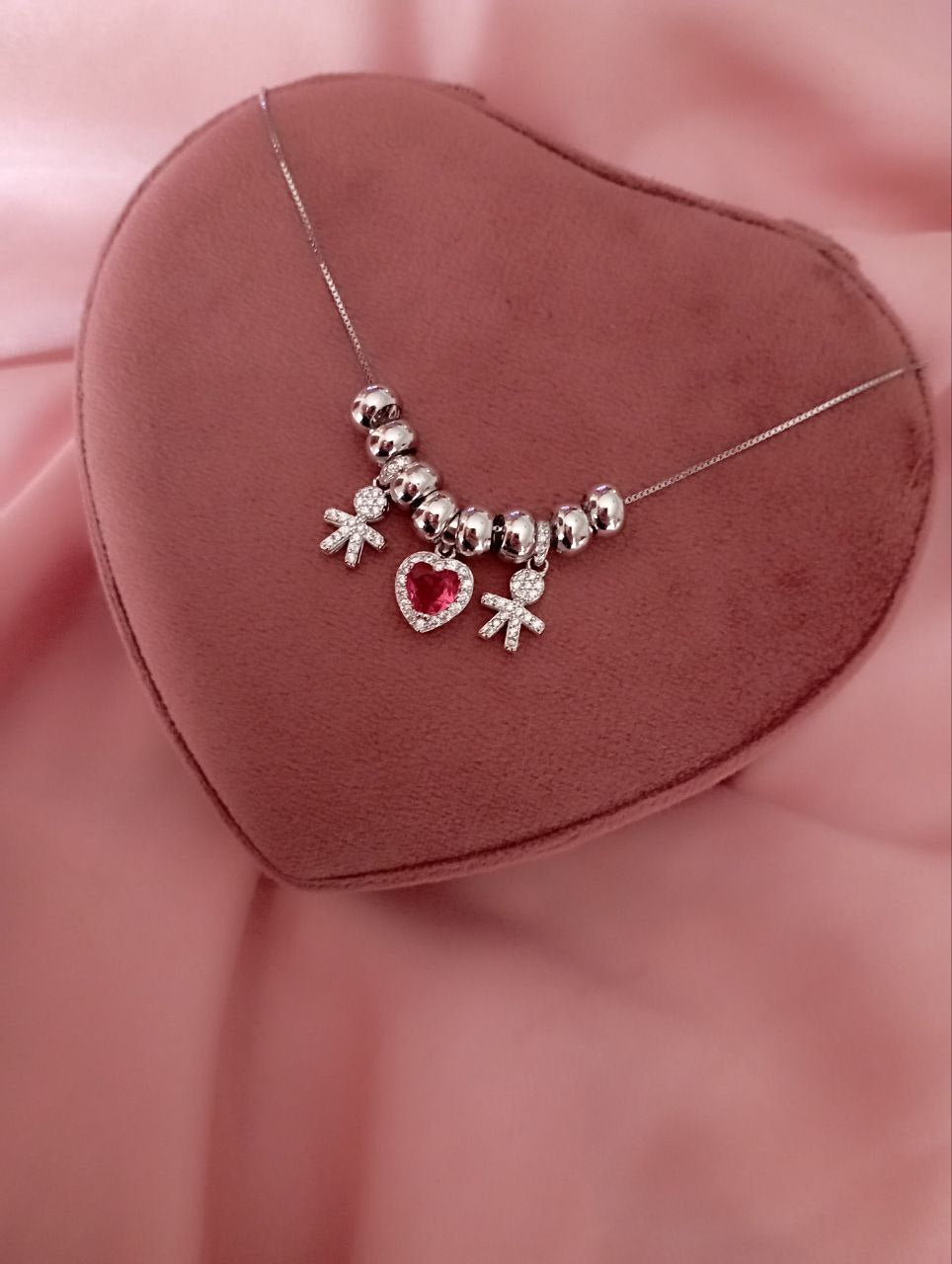 Collana bimbo cuorerosso bimbo pendenti con ciambelline     - argento 925