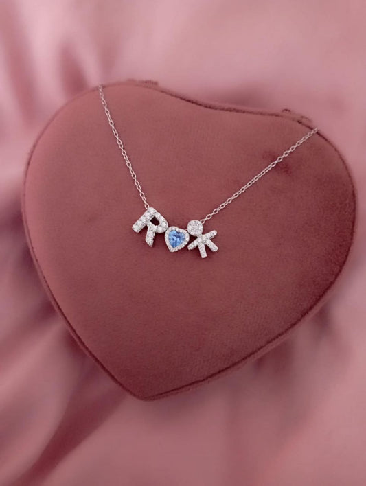 Collana lettera passante + cuore azzurro + bimbo passante -argento 925